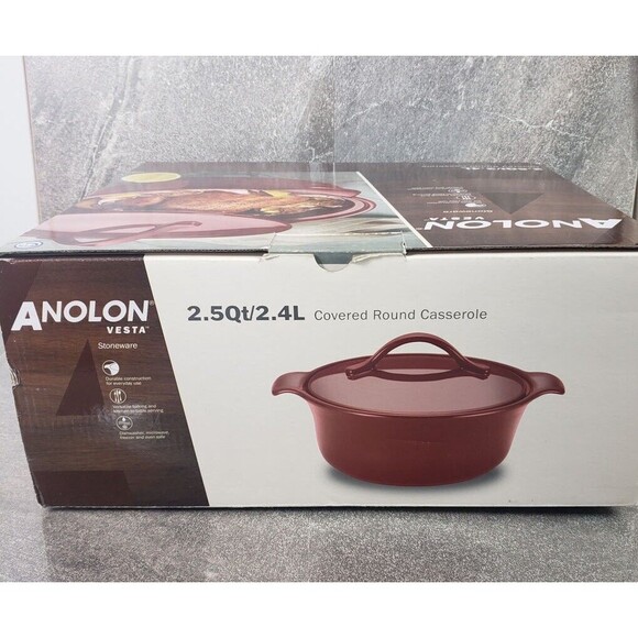 Anolon Vesta Casserole Cookware 2.5 Qt. Stoneware Round Covered Pot Paprika Red - Picture 5 of 7